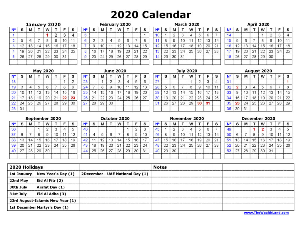 Yearly-Planner-2020-With-Public-Holidays-in-United-Arab-Emirates