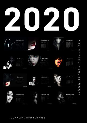 2020 Yearly Calendar Girl with Dark theme